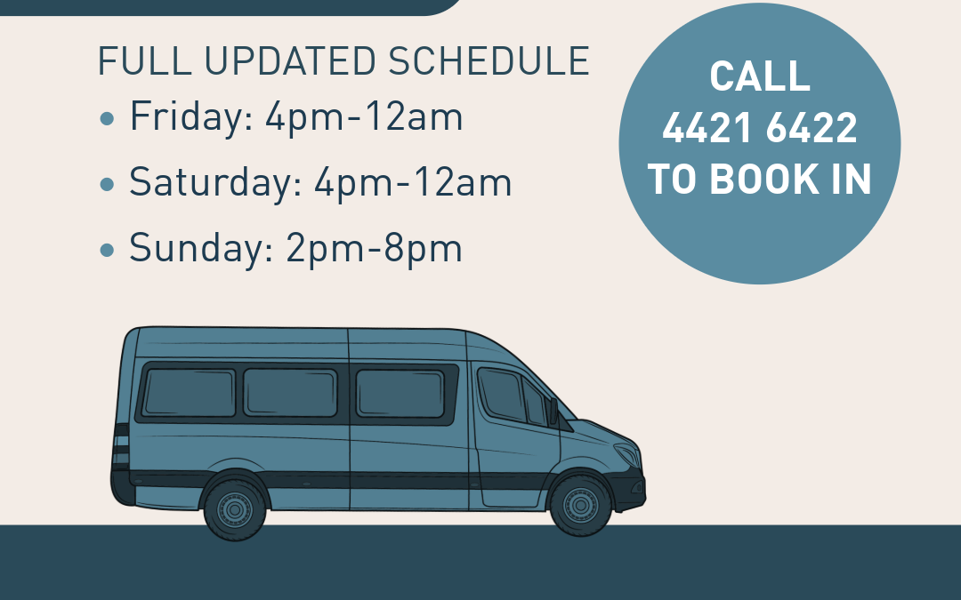 Courtesy bus schedule: call 4421 6422 to book in