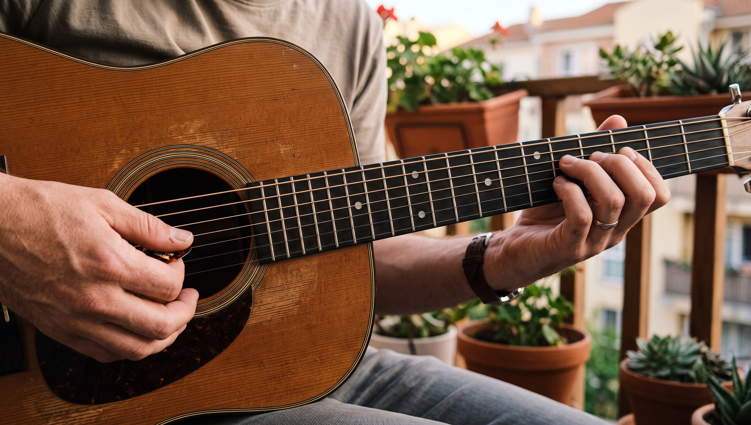 Acoustic guitarist performing live